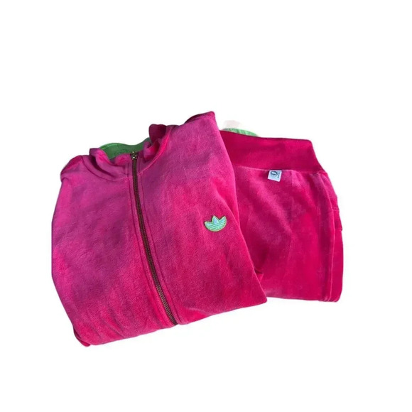 Adidas Women's Pink Velour Velvet Track Super Soft Jacket & Trouser Set Size L - Picture 2 of 15